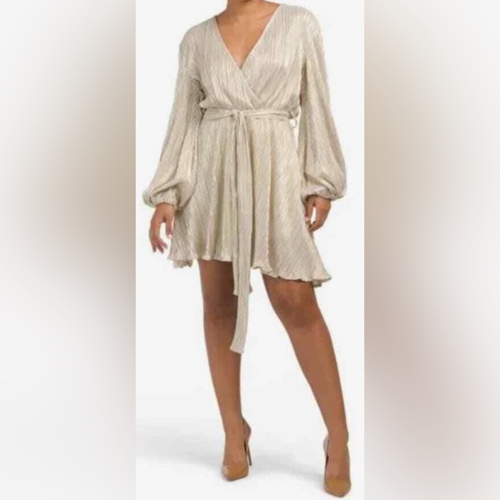 Bardot Champagne Long Sleeve Wrap Mini Dress